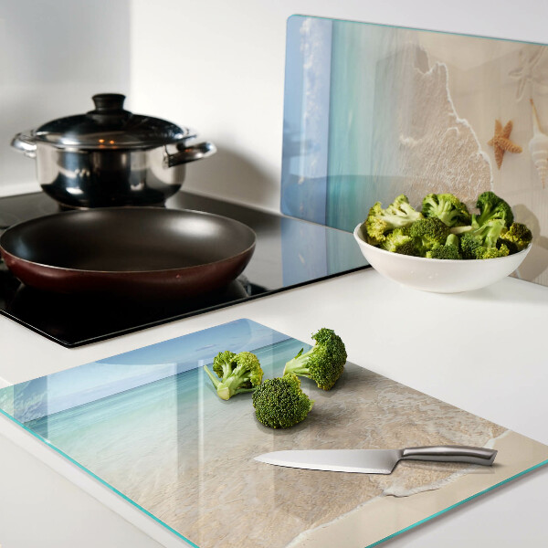 Cutting board Beach with shells and waves