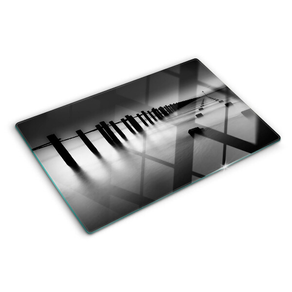 Glass chopping board The pier in black and white
