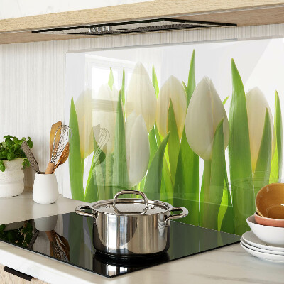 Chopping board Tulips against a background of green leaves