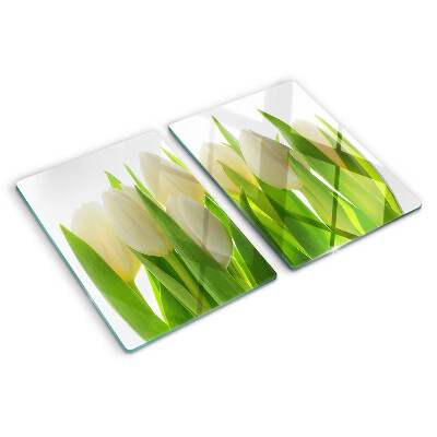 Chopping board Tulips against a background of green leaves