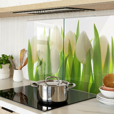Chopping board Tulips against a background of green leaves