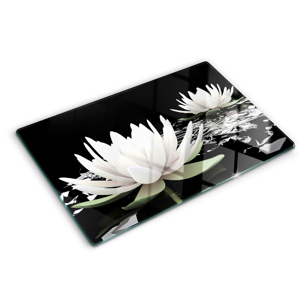 Glass chopping board Water lilies on a black background