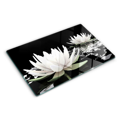 Glass chopping board Water lilies on a black background