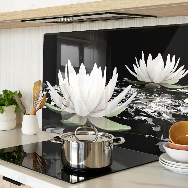 Glass chopping board Water lilies on a black background