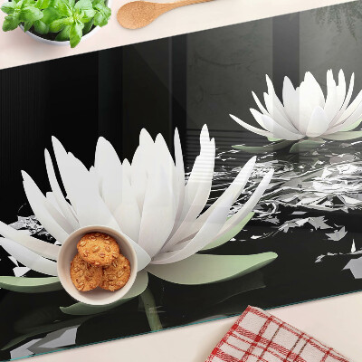 Glass chopping board Water lilies on a black background