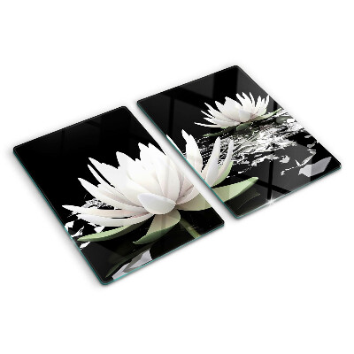 Glass chopping board Water lilies on a black background