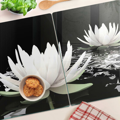 Glass chopping board Water lilies on a black background