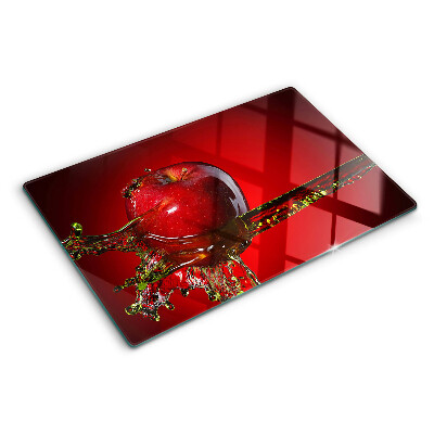 Chopping board glass Red apple with water