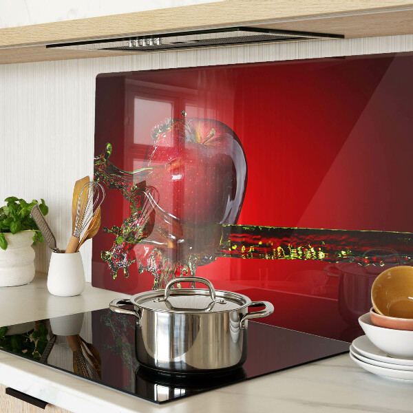 Chopping board glass Red apple with water