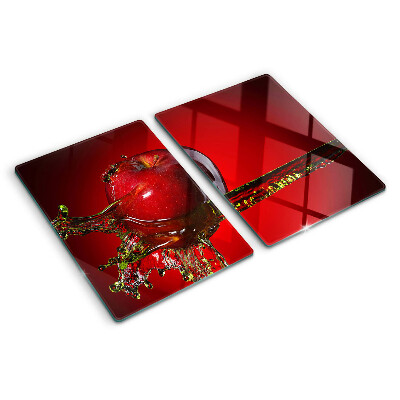 Chopping board glass Red apple with water