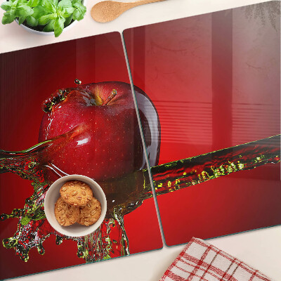 Chopping board glass Red apple with water