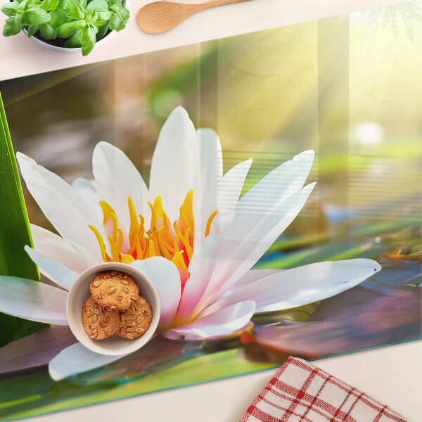 Glass kitchen board Water lily in the sunlight