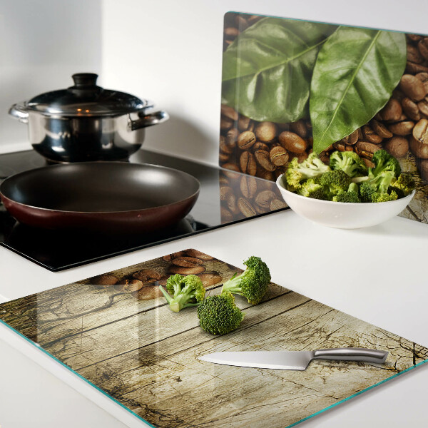 Glass chopping board Coffee and leaves