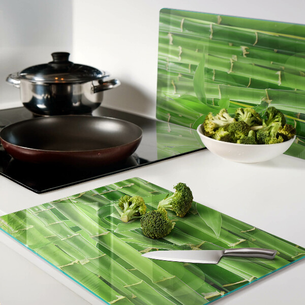 Chopping board glass Bamboo leaves and stems