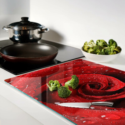 Glass chopping board Red rose with water drops