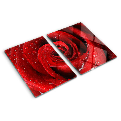 Glass chopping board Red rose with water drops
