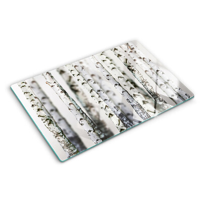 Glass chopping board White birches in the forest