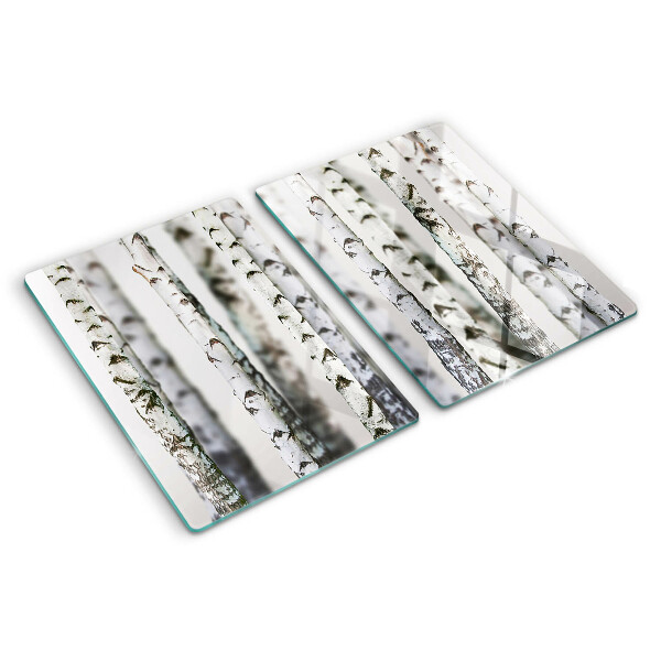 Glass chopping board White birches in the forest