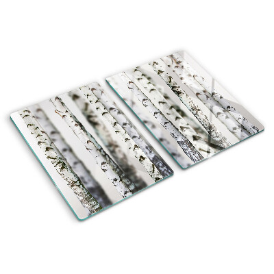 Glass chopping board White birches in the forest