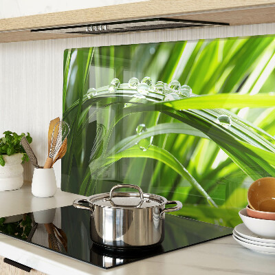 Glass kitchen board Drops of water on the grass
