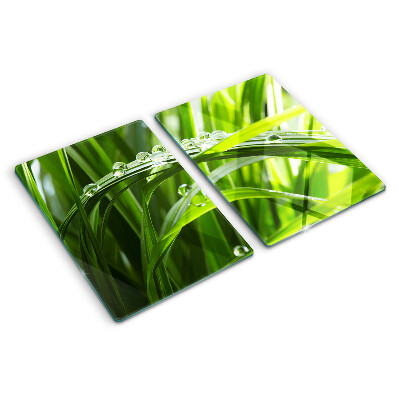 Glass kitchen board Drops of water on the grass