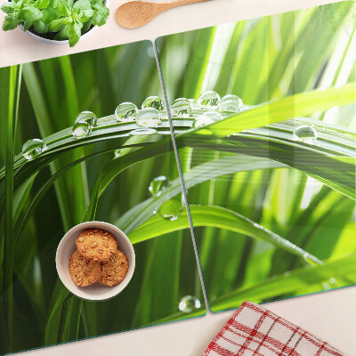 Glass kitchen board Drops of water on the grass