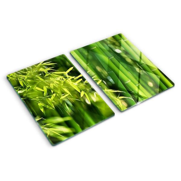 Chopping board Bamboo leaves and green foliage