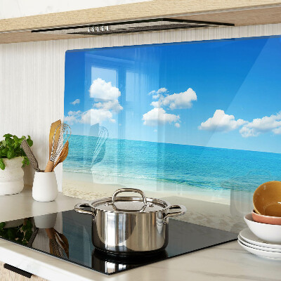 Glass kitchen board Beach with blue sky