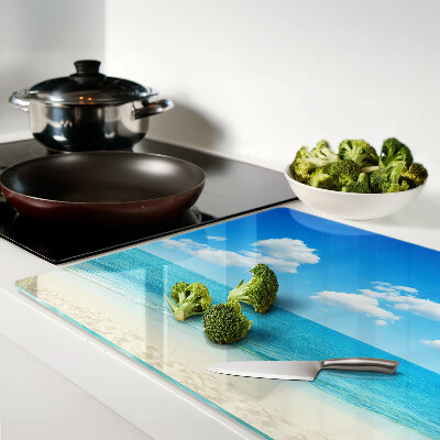 Glass kitchen board Beach with blue sky