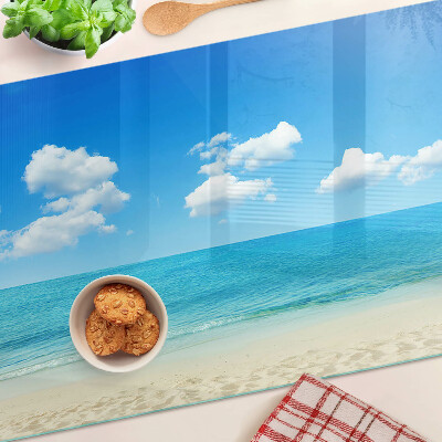 Glass kitchen board Beach with blue sky
