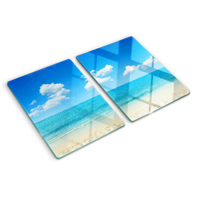 Glass kitchen board Beach with blue sky