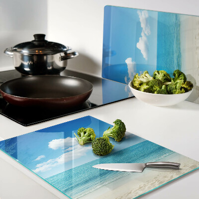 Glass kitchen board Beach with blue sky