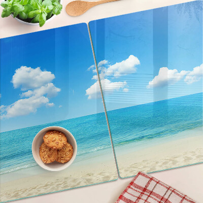 Glass kitchen board Beach with blue sky
