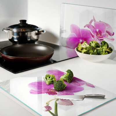 Glass cutting board Orchids in shades of pink