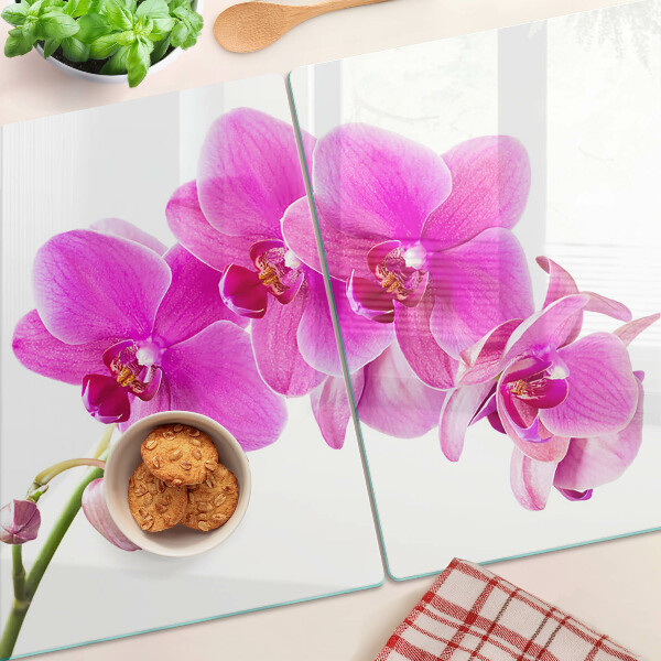 Glass cutting board Orchids in shades of pink