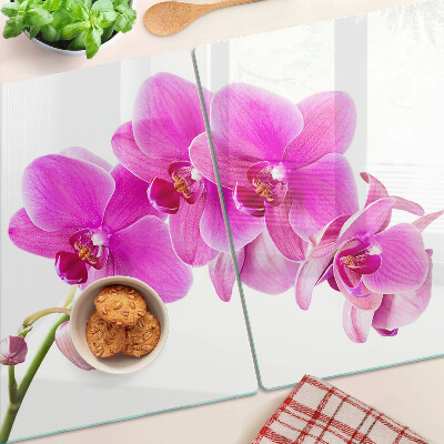 Glass cutting board Orchids in shades of pink