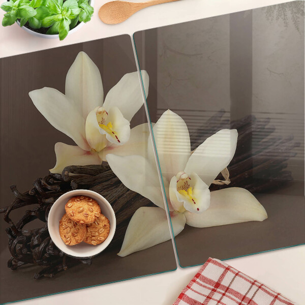 Chopping board glass Orchids and vanilla beans
