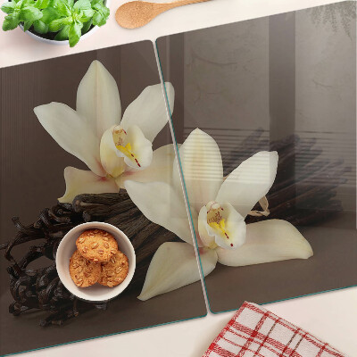 Chopping board glass Orchids and vanilla beans