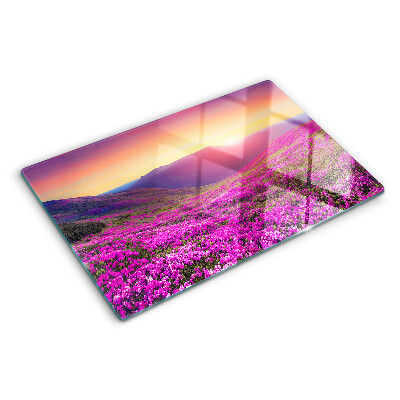 Glass kitchen board Floral landscape at sunset