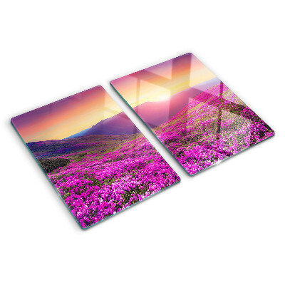 Glass kitchen board Floral landscape at sunset