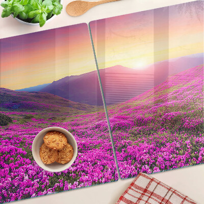 Glass kitchen board Floral landscape at sunset