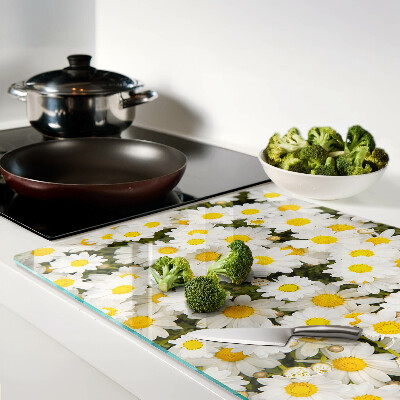 Glass cutting board Daisies on a white background