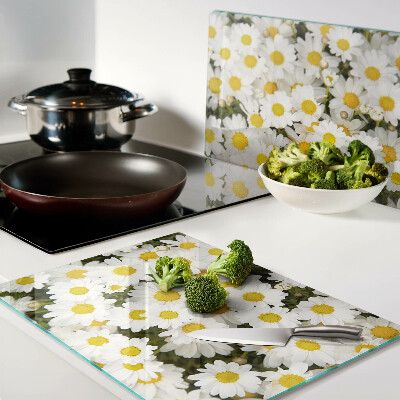 Glass cutting board Daisies on a white background