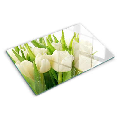 Glass cutting board Tulips in drops of water