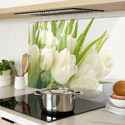 Glass cutting board Tulips in drops of water