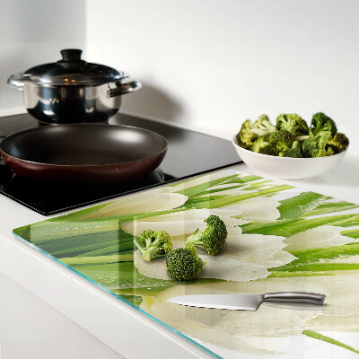 Glass cutting board Tulips in drops of water