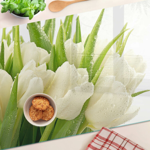 Glass cutting board Tulips in drops of water