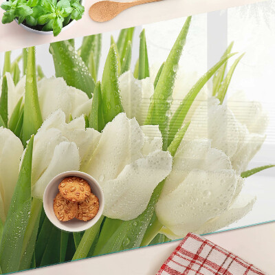 Glass cutting board Tulips in drops of water