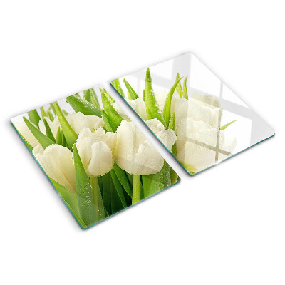 Glass cutting board Tulips in drops of water