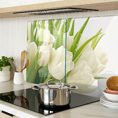 Glass cutting board Tulips in drops of water